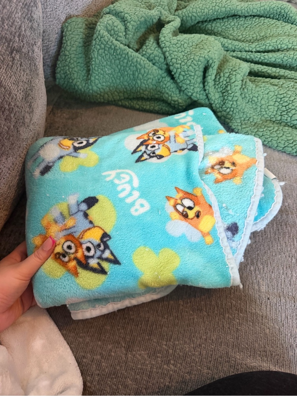 Plush Cartoon Kids Blanket in Light Blue - Soft Cozy Throw